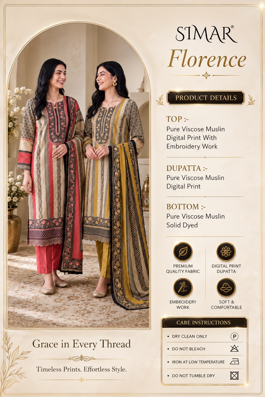 Florence Muslin Simar Viscose Pant Style Suits Wholesaler
