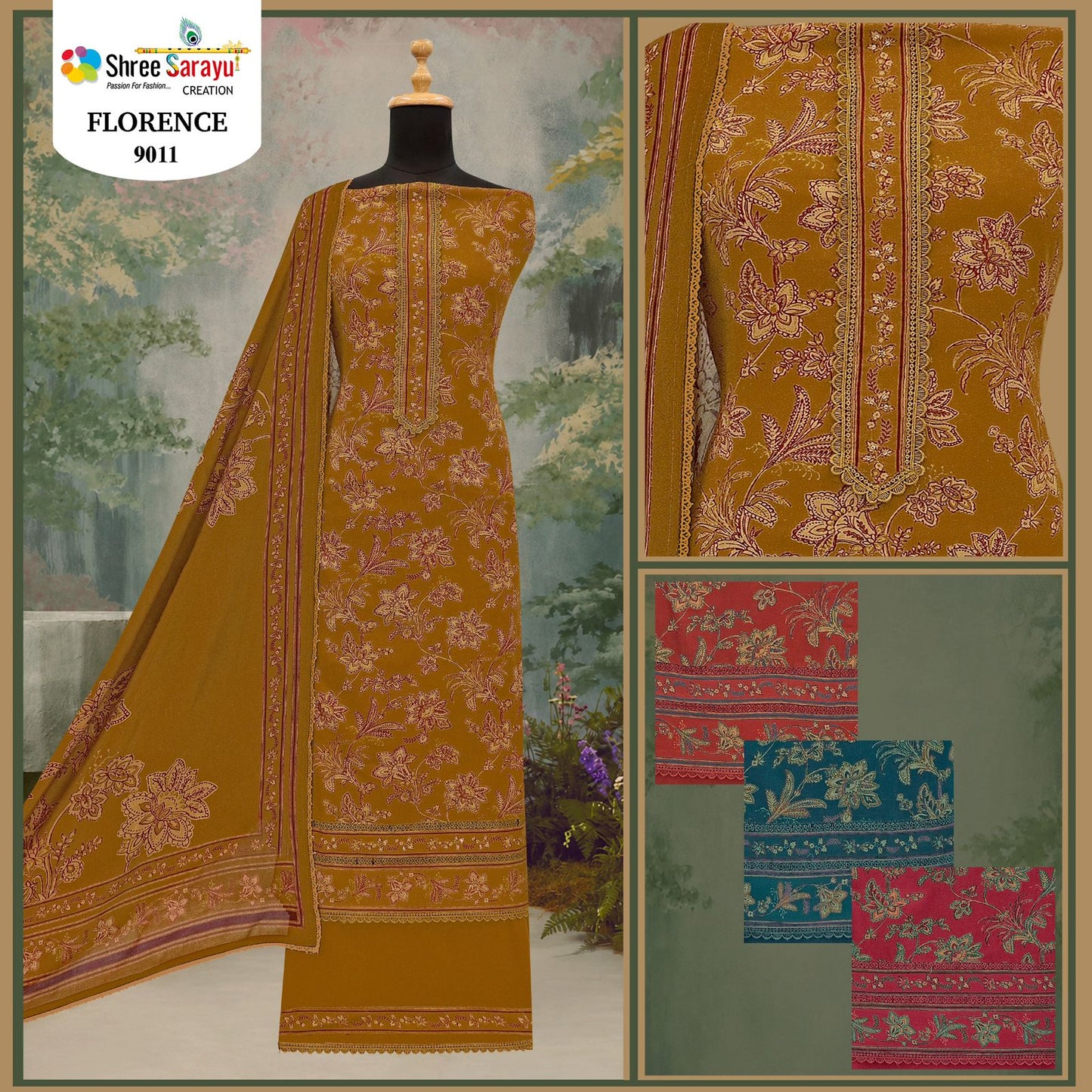 Florence Shree Sarayu Creation Satin Salwar Suits Wholesaler Gujarat