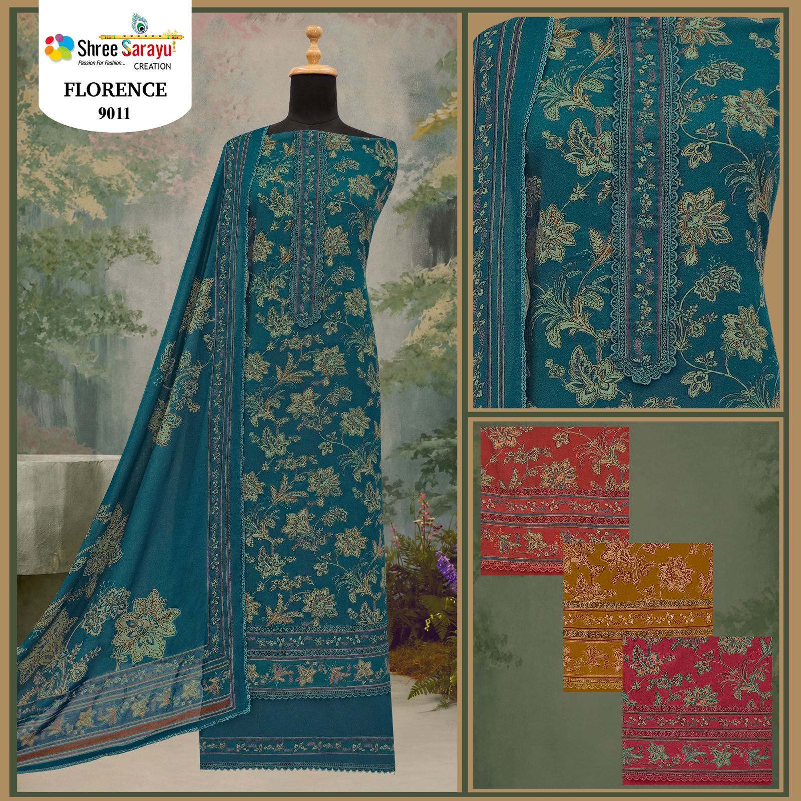 Florence Shree Sarayu Creation Satin Salwar Suits Wholesaler Gujarat
