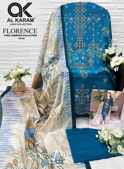 Florence Vol 6 Pure Cambric Collection Al Karam Karachi Salwar Suits Wholesale Rate