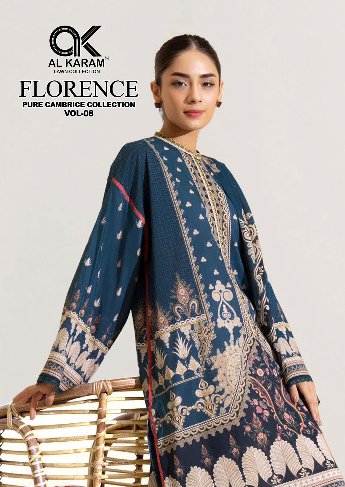 Florence Vol 8 Al Karam Cambric Cotton Karachi Salwar Suits Supplier Gujarat
