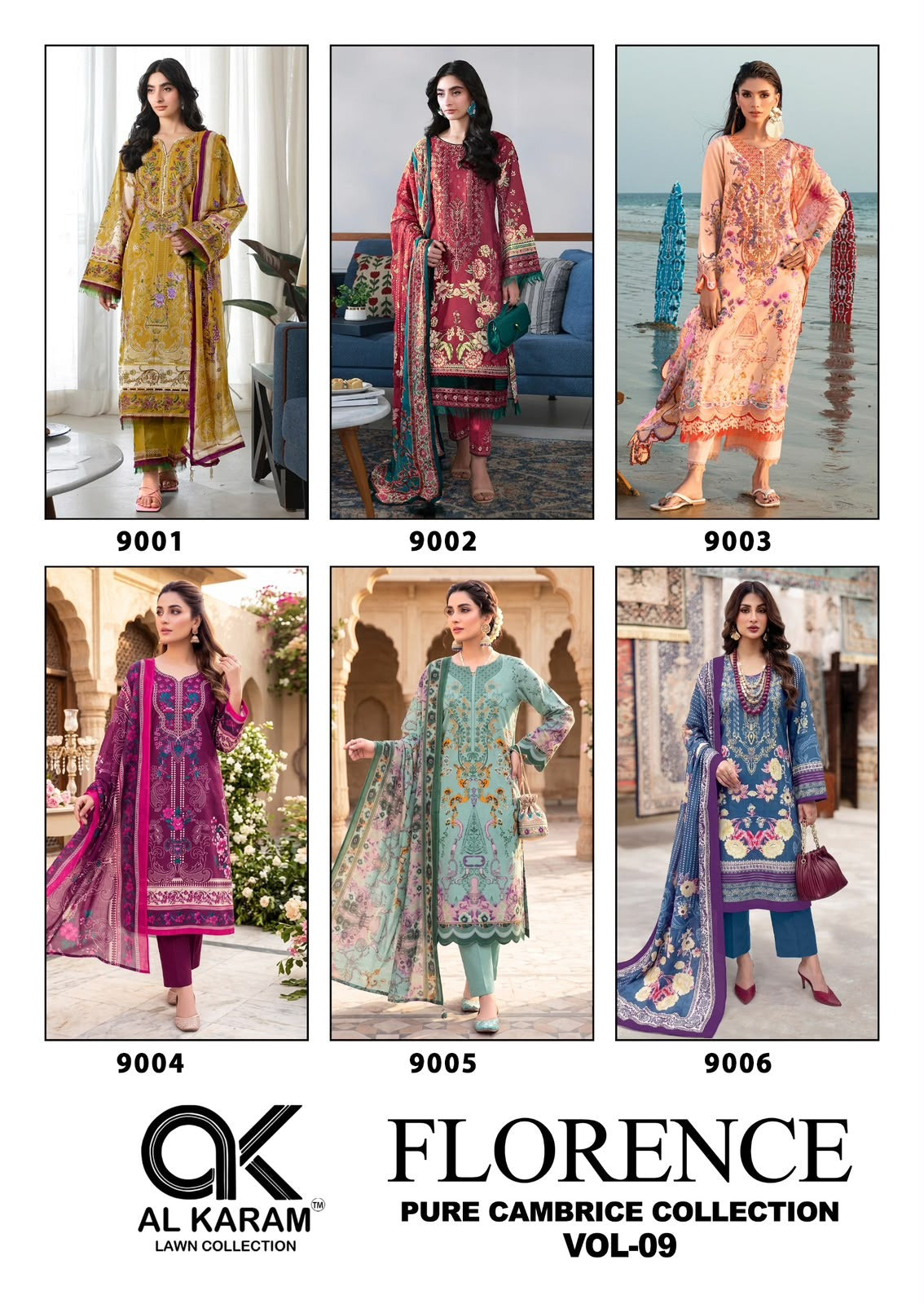 Florence Vol 9 Al Karam Cambric Cotton Karachi Salwar Suits Manufacturer Gujarat