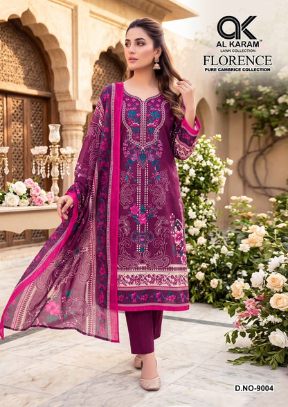 Florence Vol 9 Al Karam Cambric Cotton Karachi Salwar Suits Manufacturer Gujarat