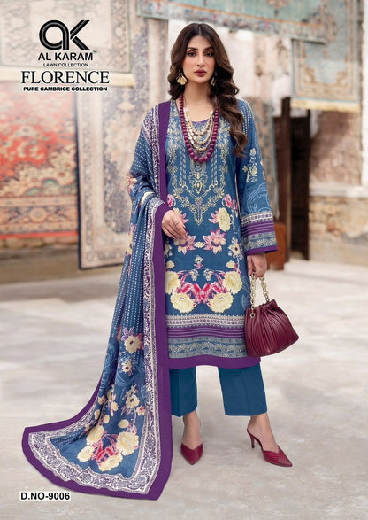 Florence Vol 9 Al Karam Cambric Cotton Karachi Salwar Suits Manufacturer Gujarat