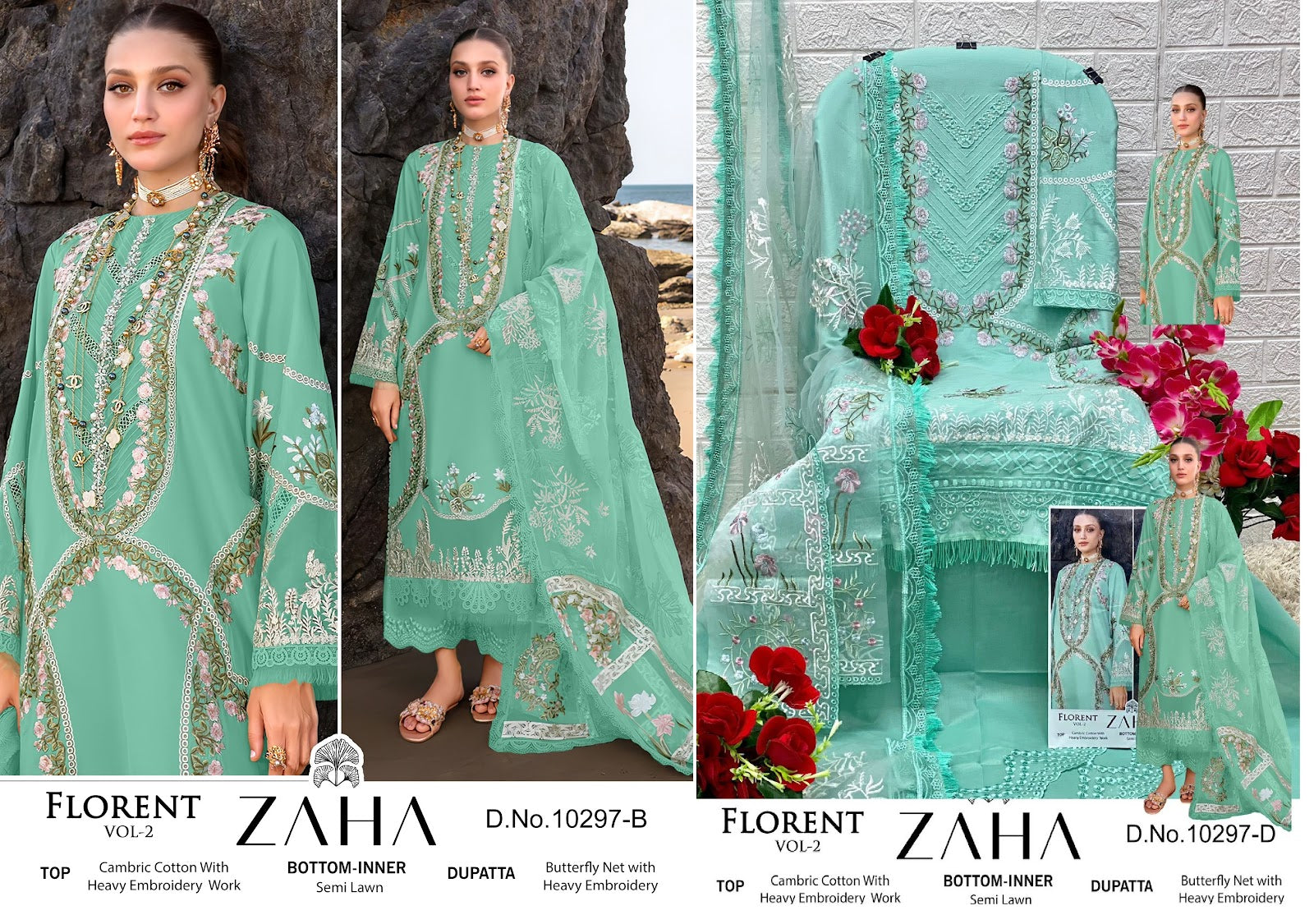 Florent Vol 2 Zaha Cambric Cotton Pakistani Salwar Suits Wholesale