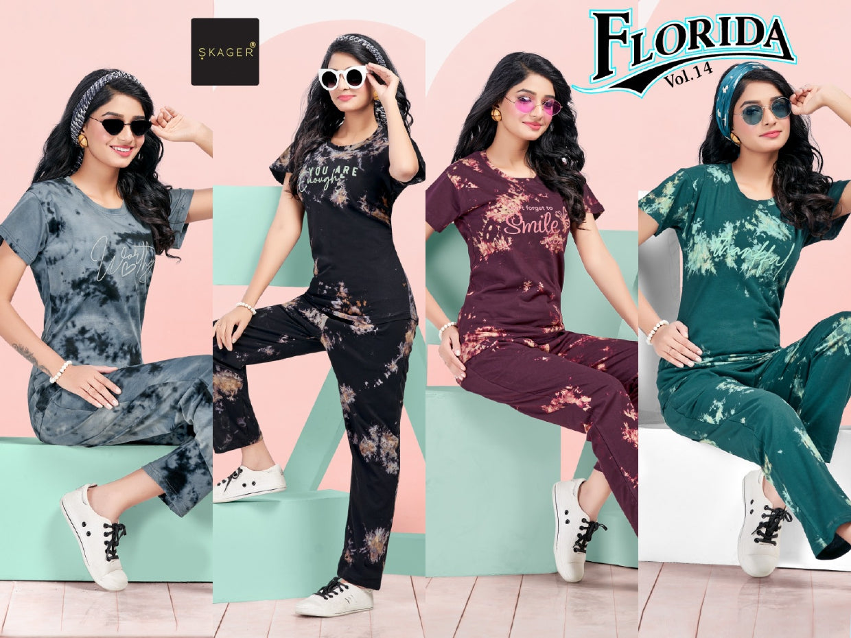 Florida Vol 14 Skager Tie Dye Pyjama Night Suits Wholesale