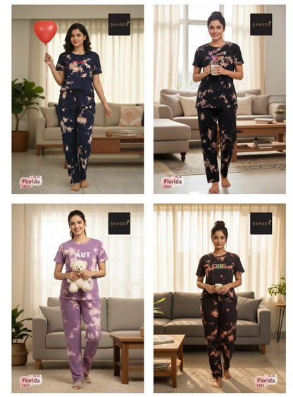 Florida Vol 18 Skager Tie Dye Pyjama Night Suits Exporter India