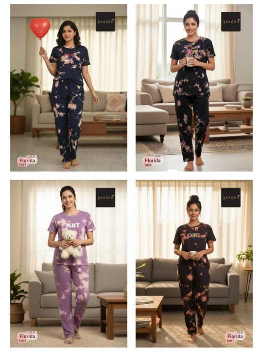 Florida Vol 18 Skager Tie Dye Pyjama Night Suits Exporter India