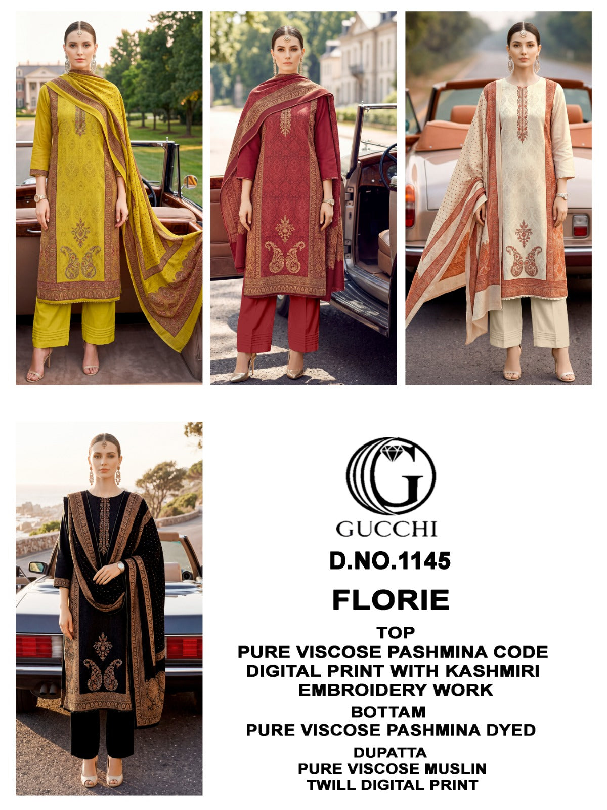 Florie 1144-1145-1147 Gucchi Viscose Pashmina Suits Wholesaler