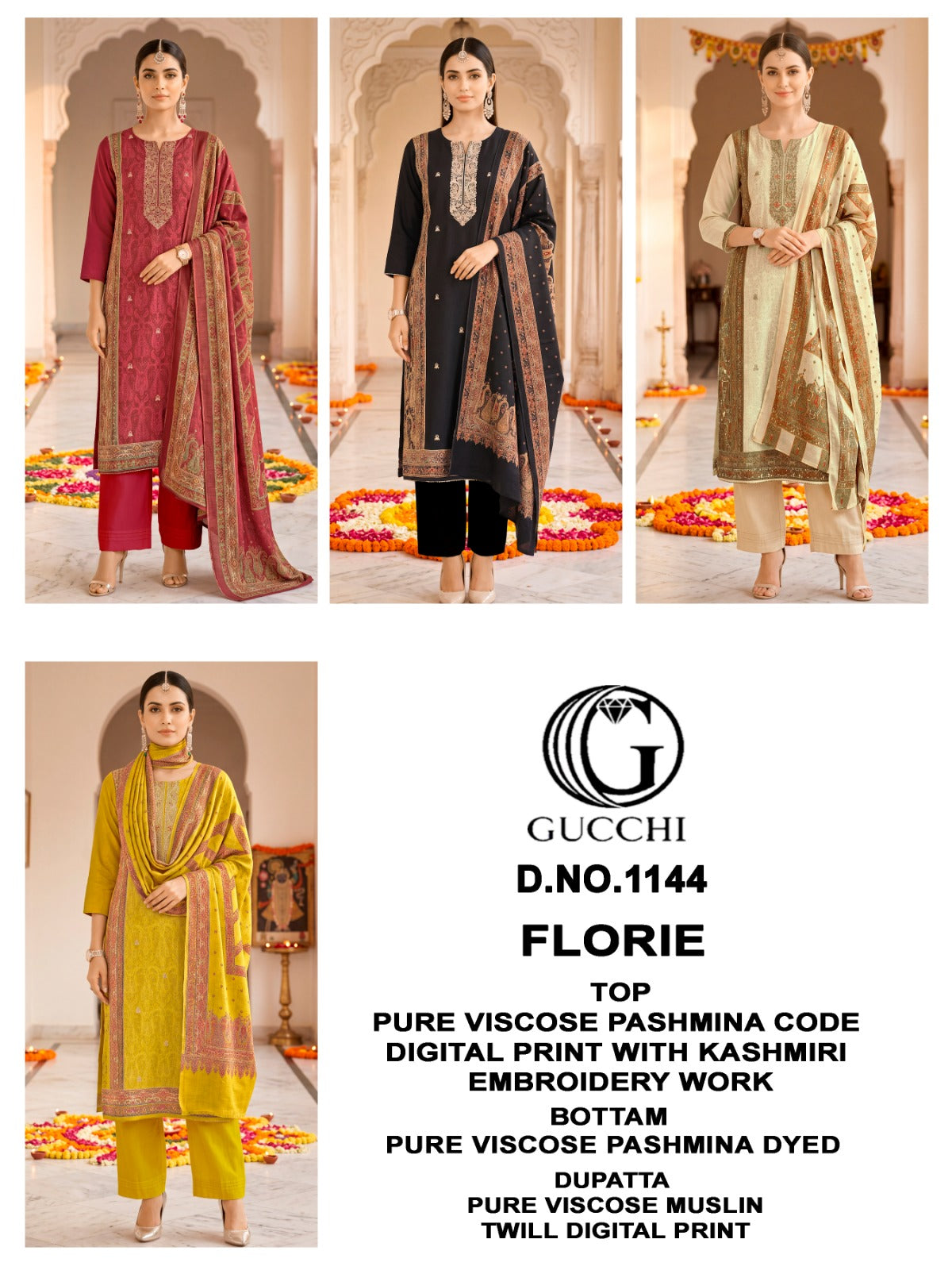 Florie 1144-1145-1147 Gucchi Viscose Pashmina Suits Wholesaler
