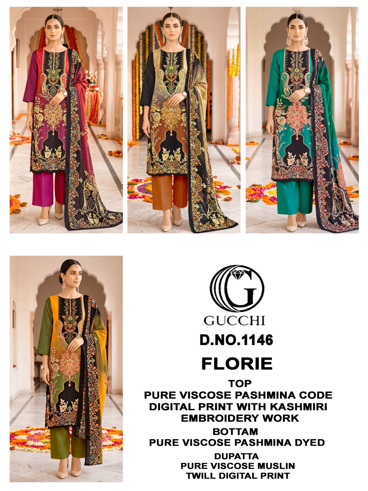 Florie 1146 Gucchi Viscose Pashmina Suits Wholesaler Ahmedabad