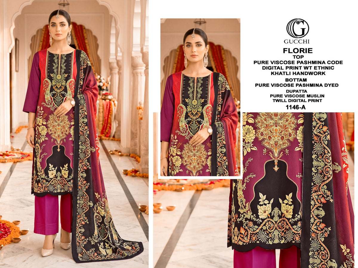 Florie 1146 Gucchi Viscose Pashmina Suits Wholesaler Ahmedabad