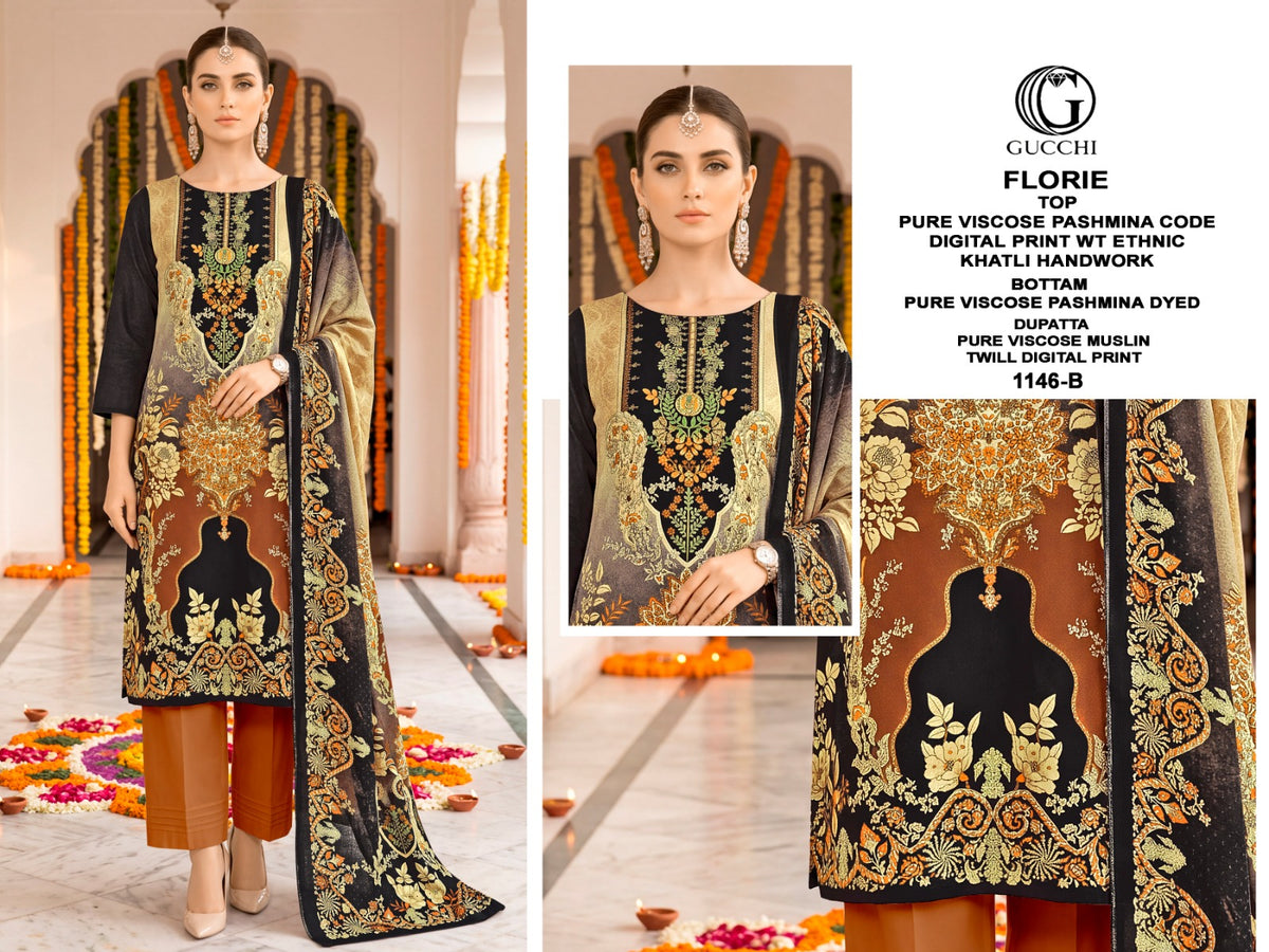 Florie 1146 Gucchi Viscose Pashmina Suits Wholesaler Ahmedabad