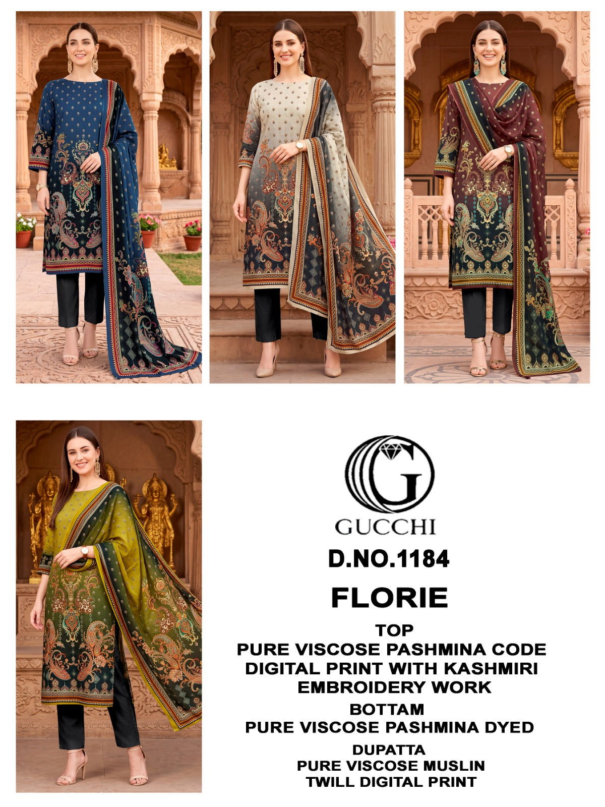 Florie 1184 Gucchi Viscose Pashmina Suits Wholesaler Ahmedabad