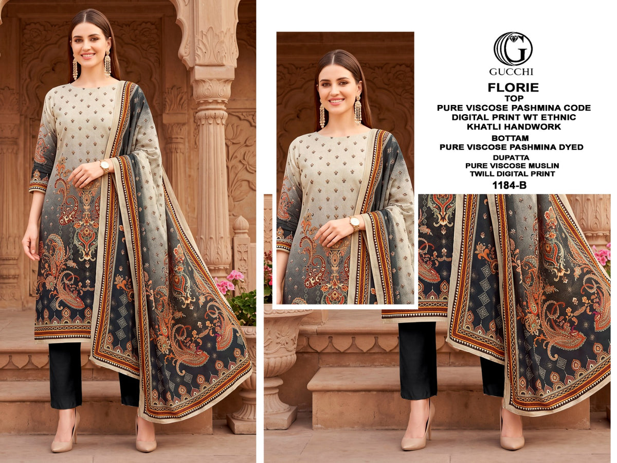 Florie 1184 Gucchi Viscose Pashmina Suits Wholesaler Ahmedabad