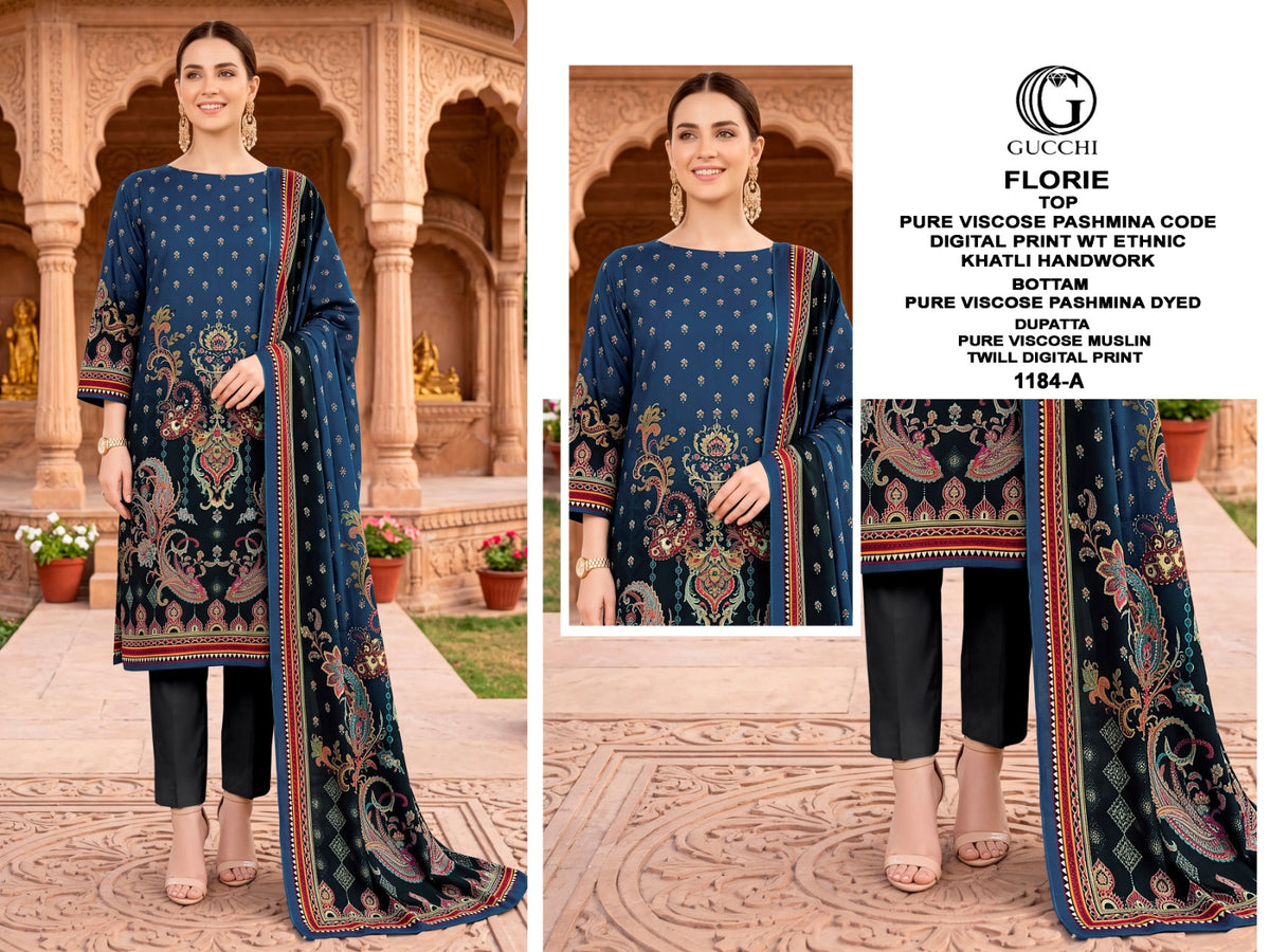 Florie 1184 Gucchi Viscose Pashmina Suits Wholesaler Ahmedabad