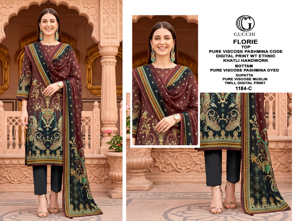 Florie 1184 Gucchi Viscose Pashmina Suits Wholesaler Ahmedabad