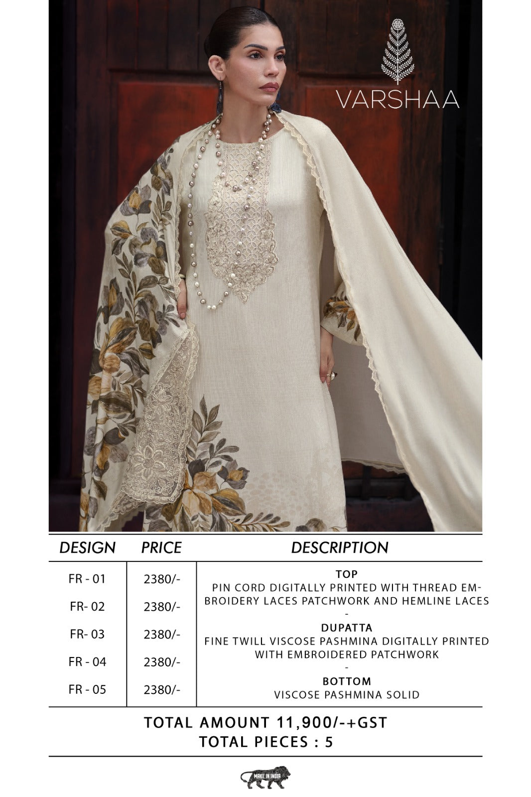 Floris Varshaa Cord Pashmina Suits Exporter