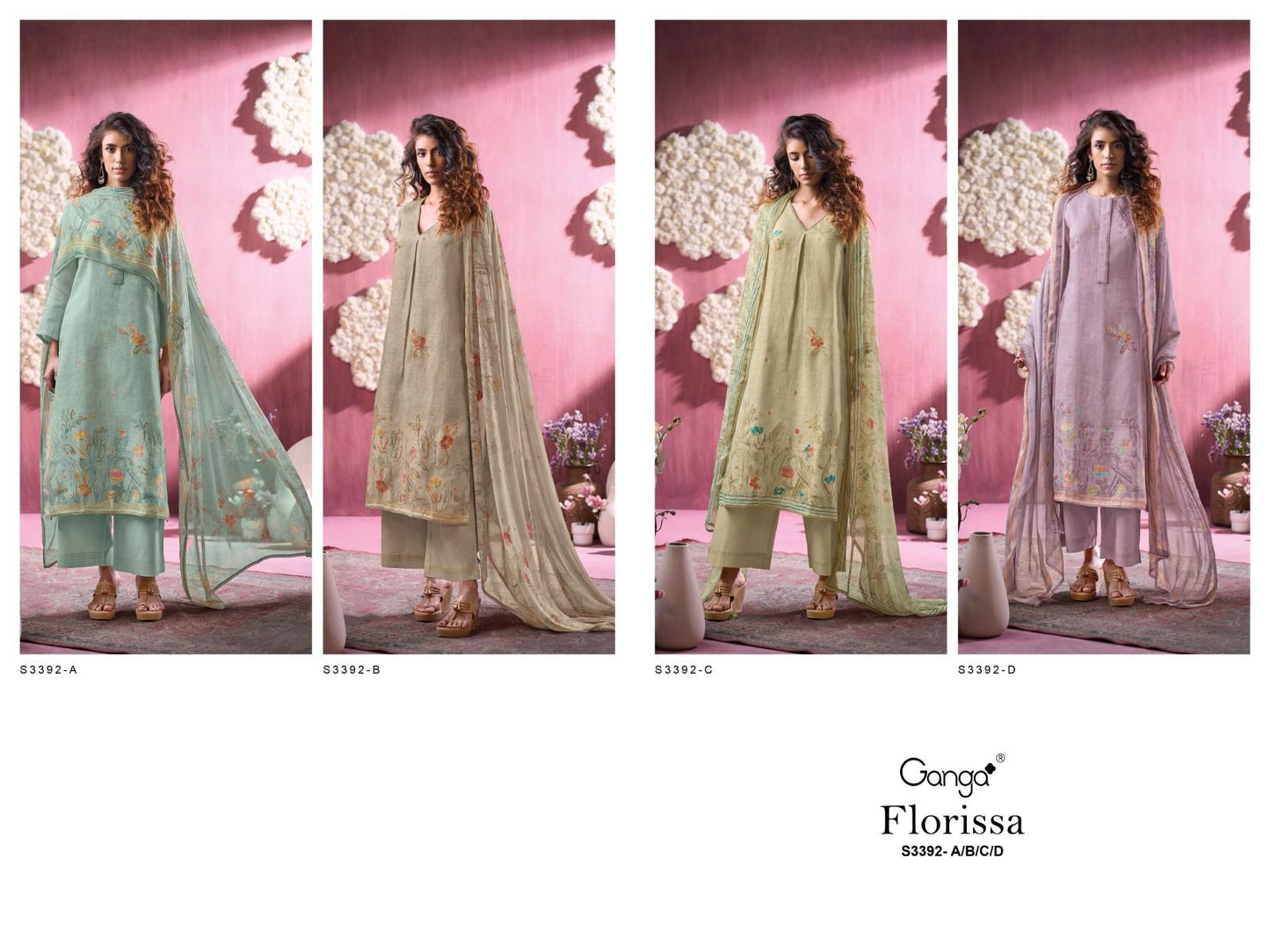 Florissa 3392 Ganga Pure Linen Plazzo Style Suits Wholesaler Gujarat
