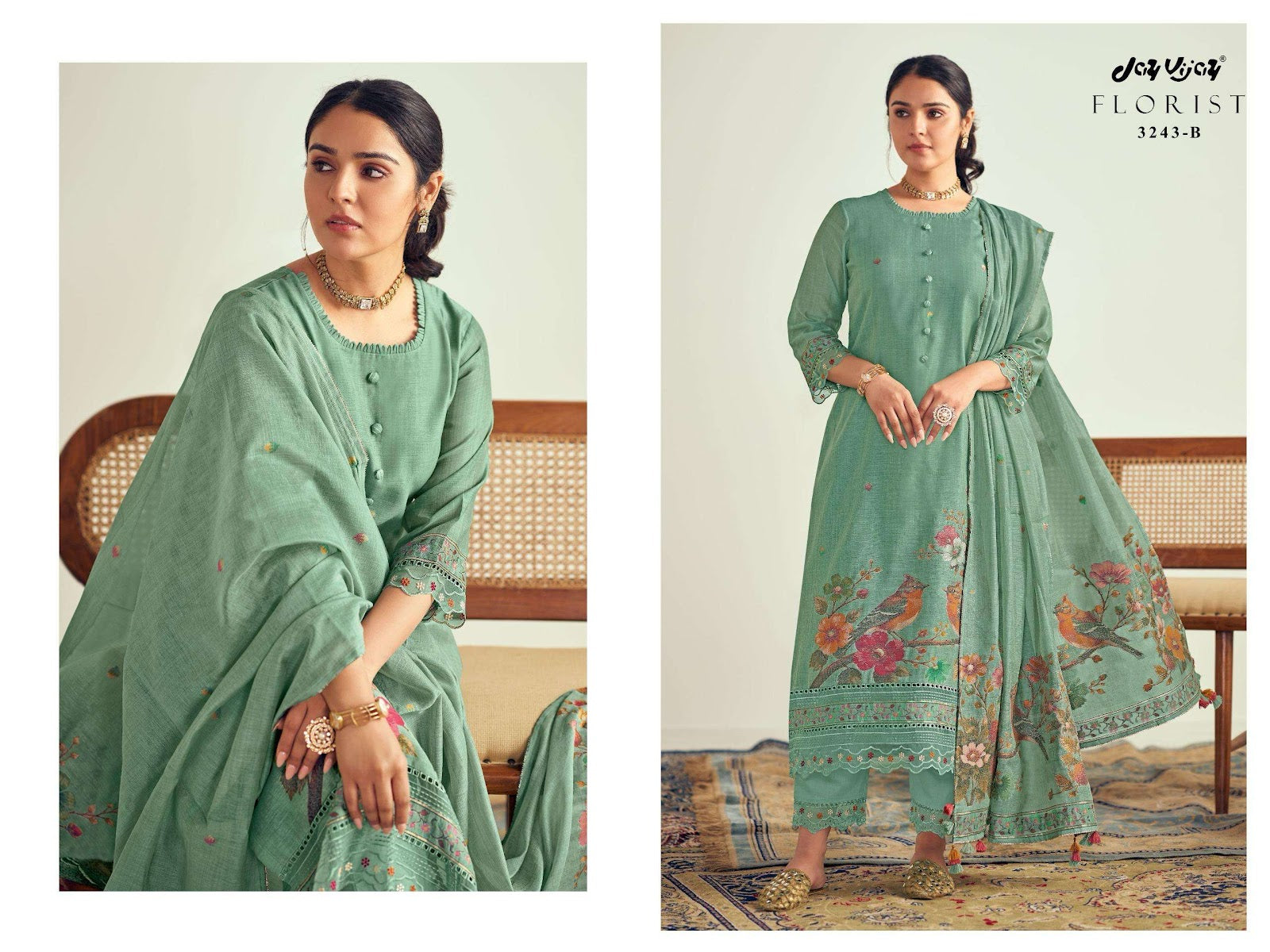 Florist Jay Vijay Pure Cotton Pant Style Suits Wholesaler Ahmedabad