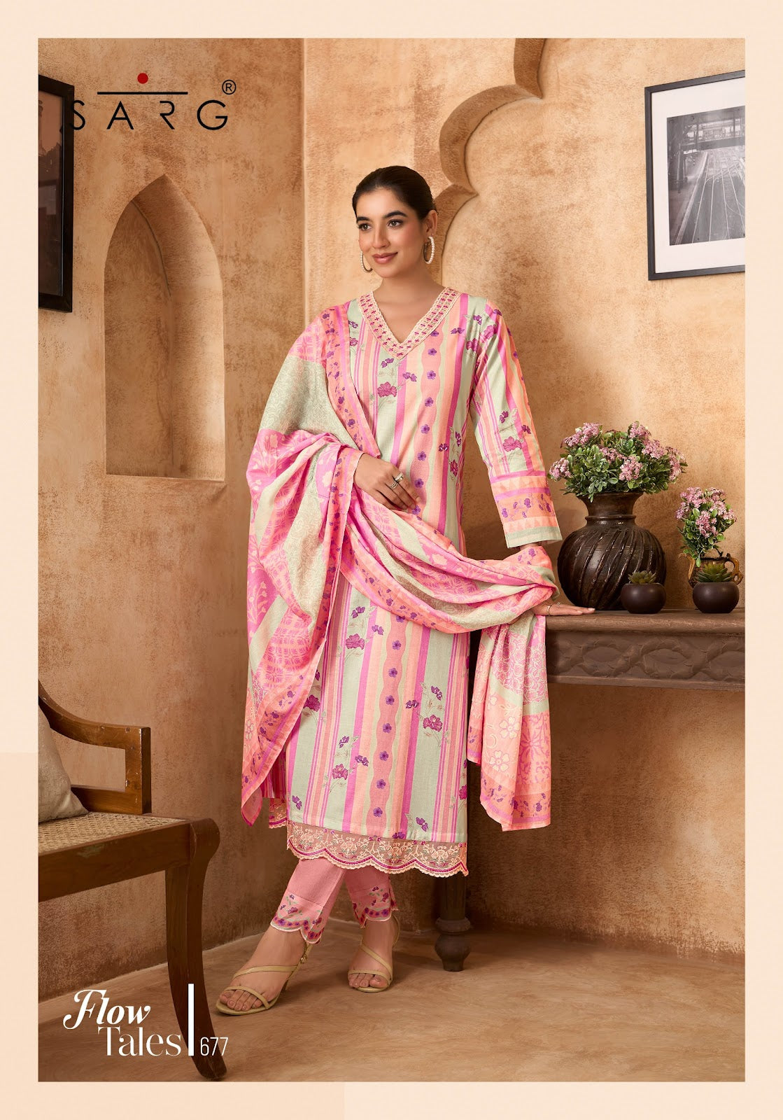 Flow Tales Sarg Cotton Lawn Plazzo Style Suits Exporter