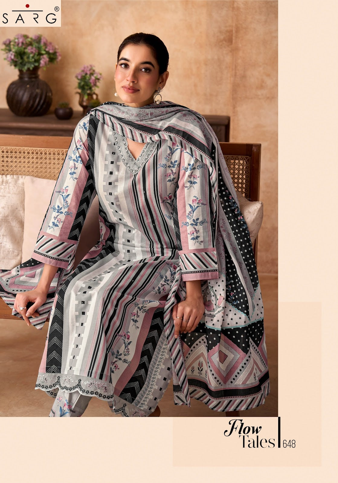 Flow Tales Sarg Cotton Lawn Plazzo Style Suits Exporter