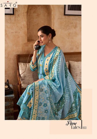 Flow Tales Sarg Cotton Lawn Plazzo Style Suits Exporter