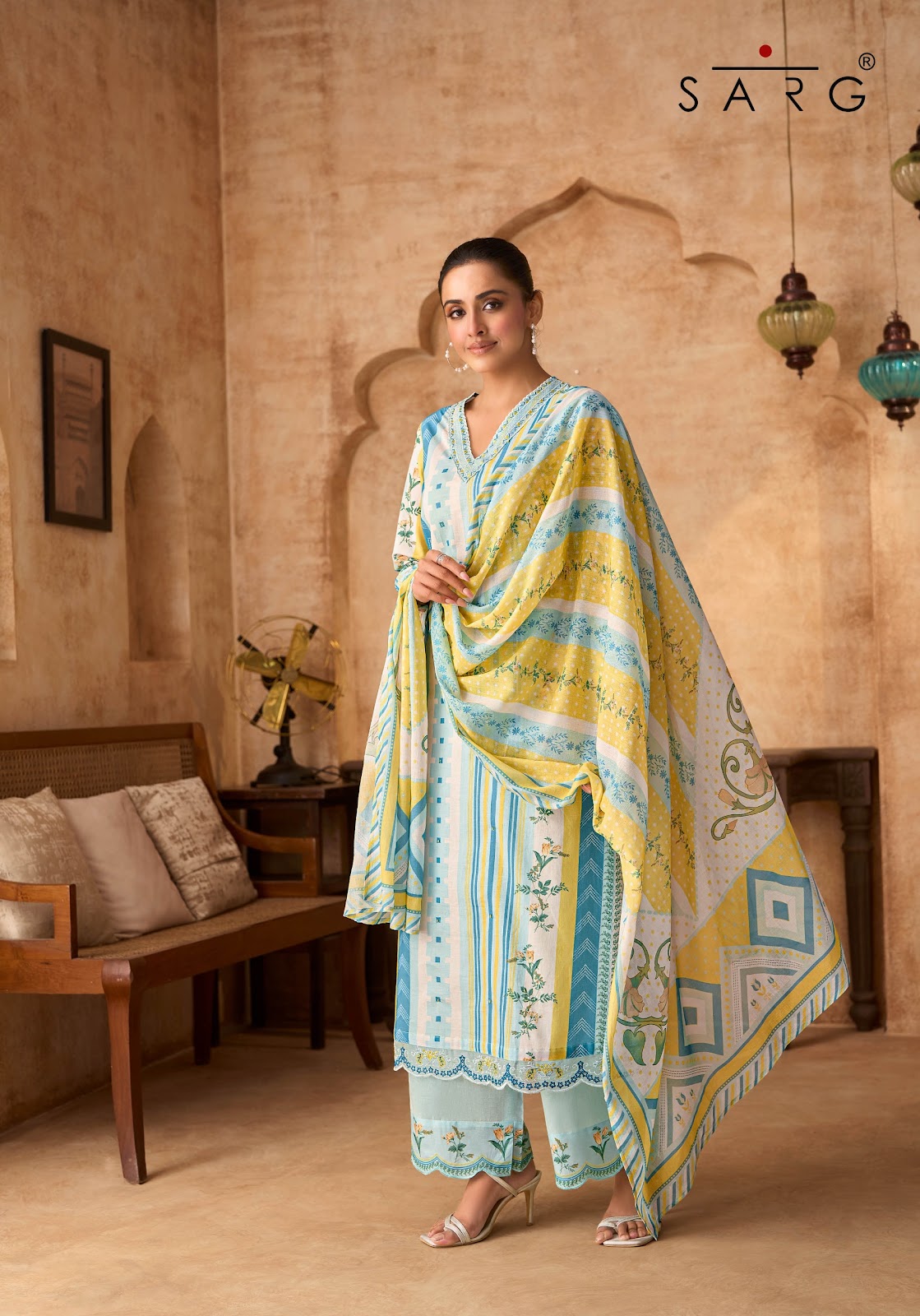 Flow Tales Sarg Cotton Lawn Plazzo Style Suits Exporter