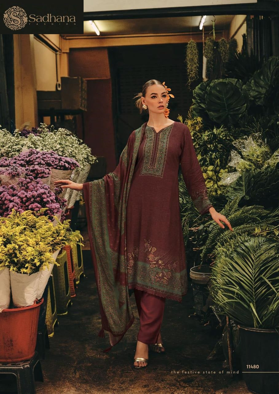 Flower And Flow Sadhana Pure Viscose Pashmina Suits Wholesaler