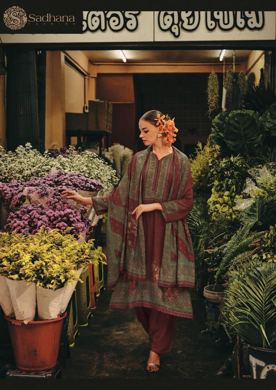 Flower And Flow Sadhana Pure Viscose Pashmina Suits Wholesaler