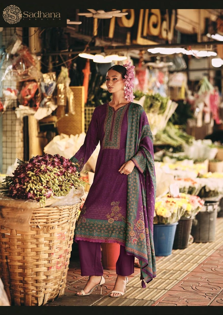 Flower And Flow Sadhana Pure Viscose Pashmina Suits Wholesaler