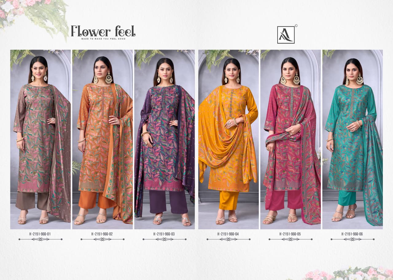 Flower Feel Alok Viscose Pashmina Suits Supplier India