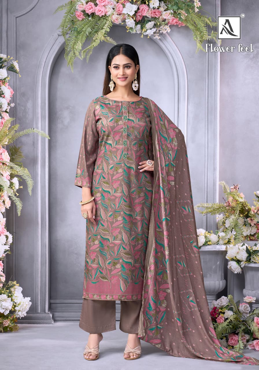 Flower Feel Alok Viscose Pashmina Suits Supplier India