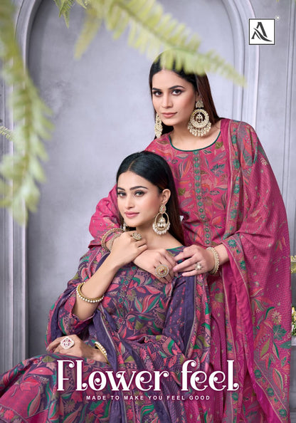 Flower Feel Alok Viscose Pashmina Suits Supplier India
