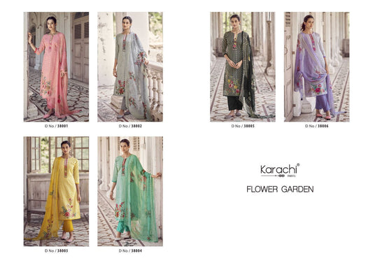 Flower Garden Karachi Prints Cambric Pant Style Suits Supplier Ahmedabad
