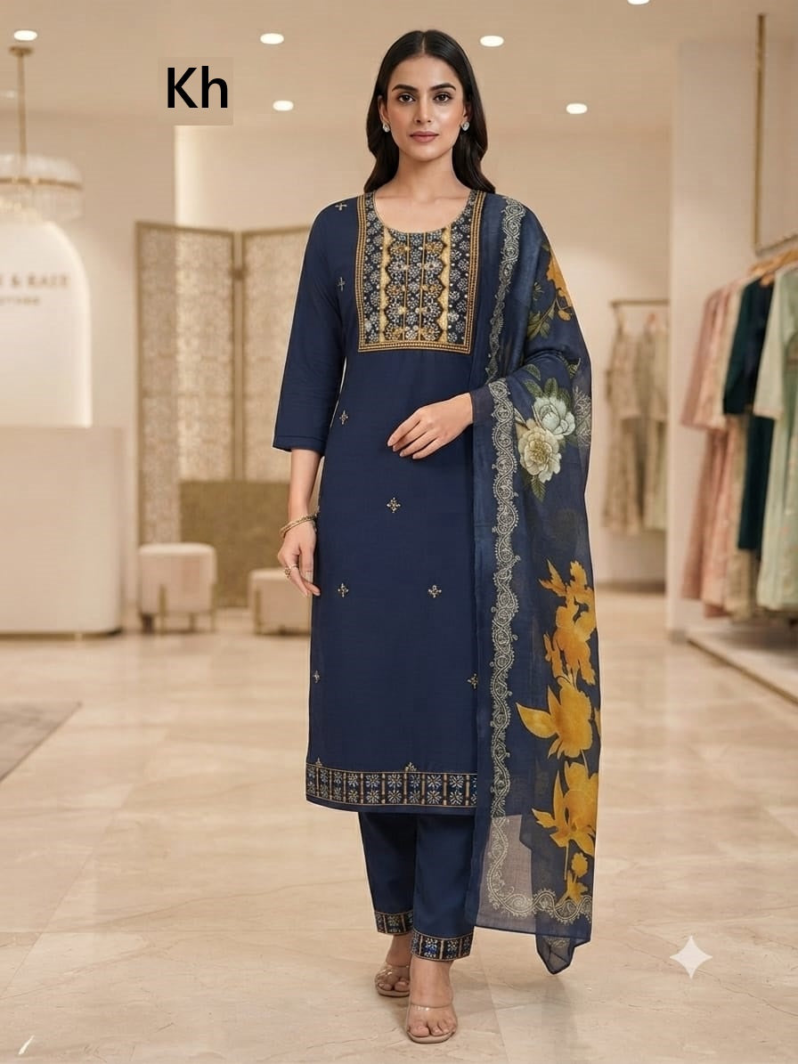 Flower Print 030726 Kh Roman Silk Readymade Pant Style Suits Wholesale Price