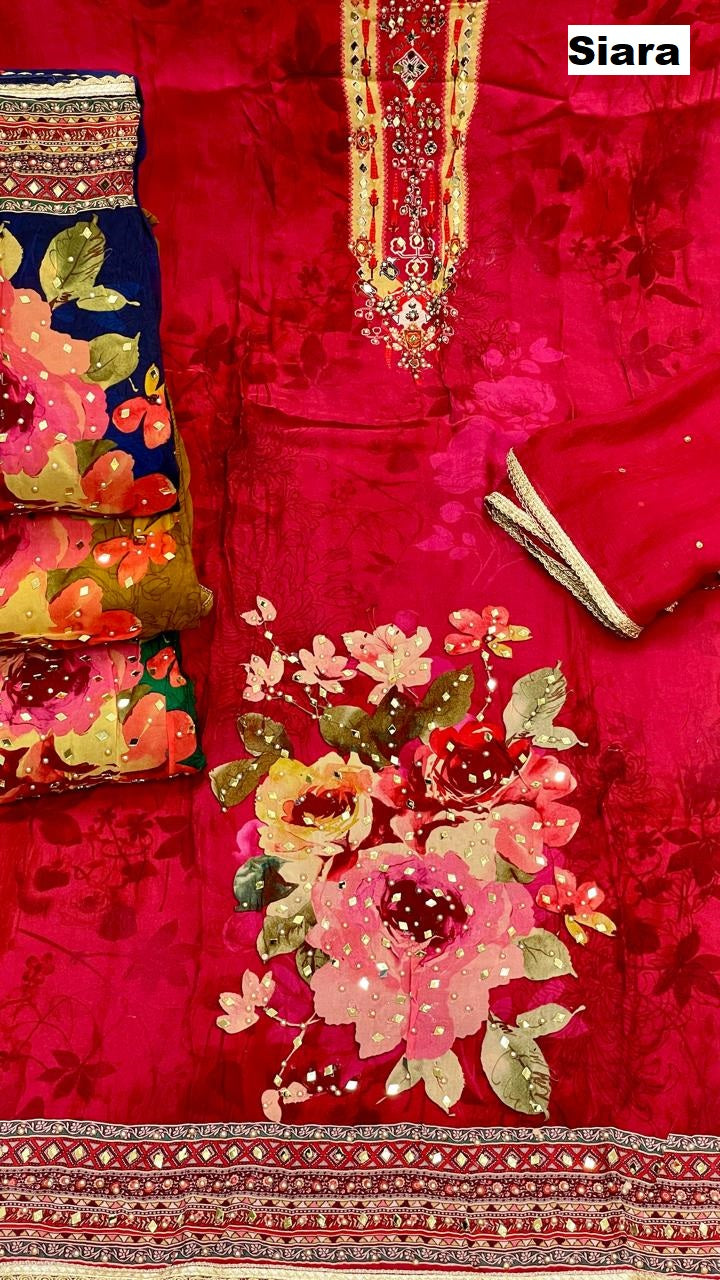 flower print 03 siara organza salwar suits wholesaler ahmedabad