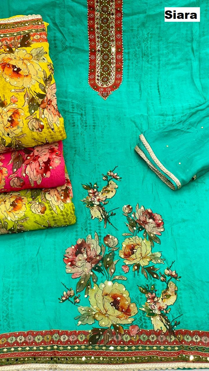 flower print 03 siara organza salwar suits wholesaler ahmedabad