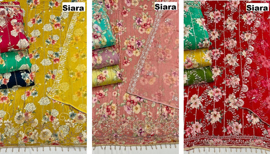 Flower Print Siara Chiffon Salwar Suits Supplier