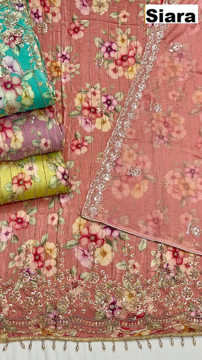 Flower Print Siara Chiffon Salwar Suits Supplier