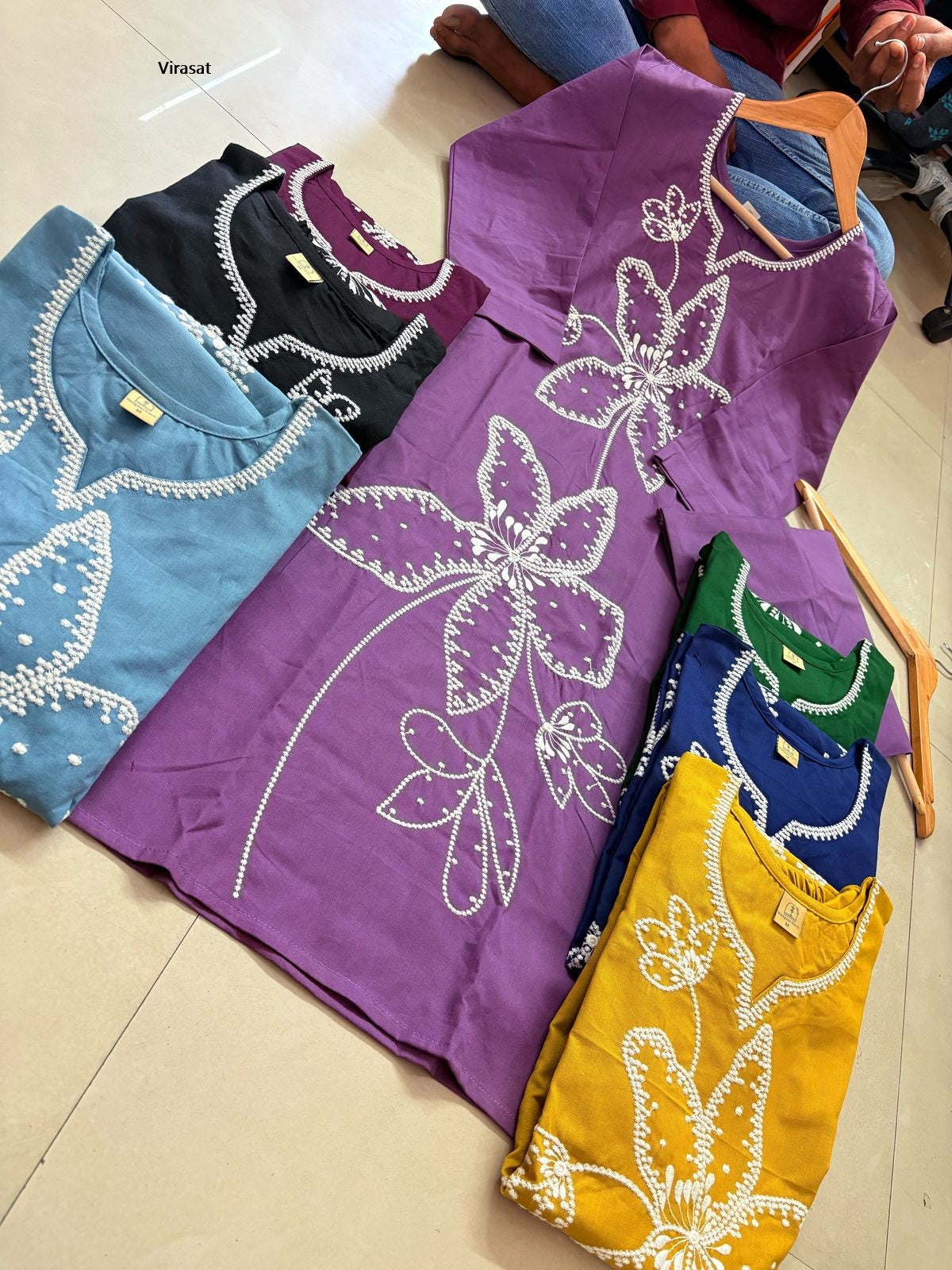 Flower Work 0205 Virasat Cotton Kurti Plazzo Set Exporter India