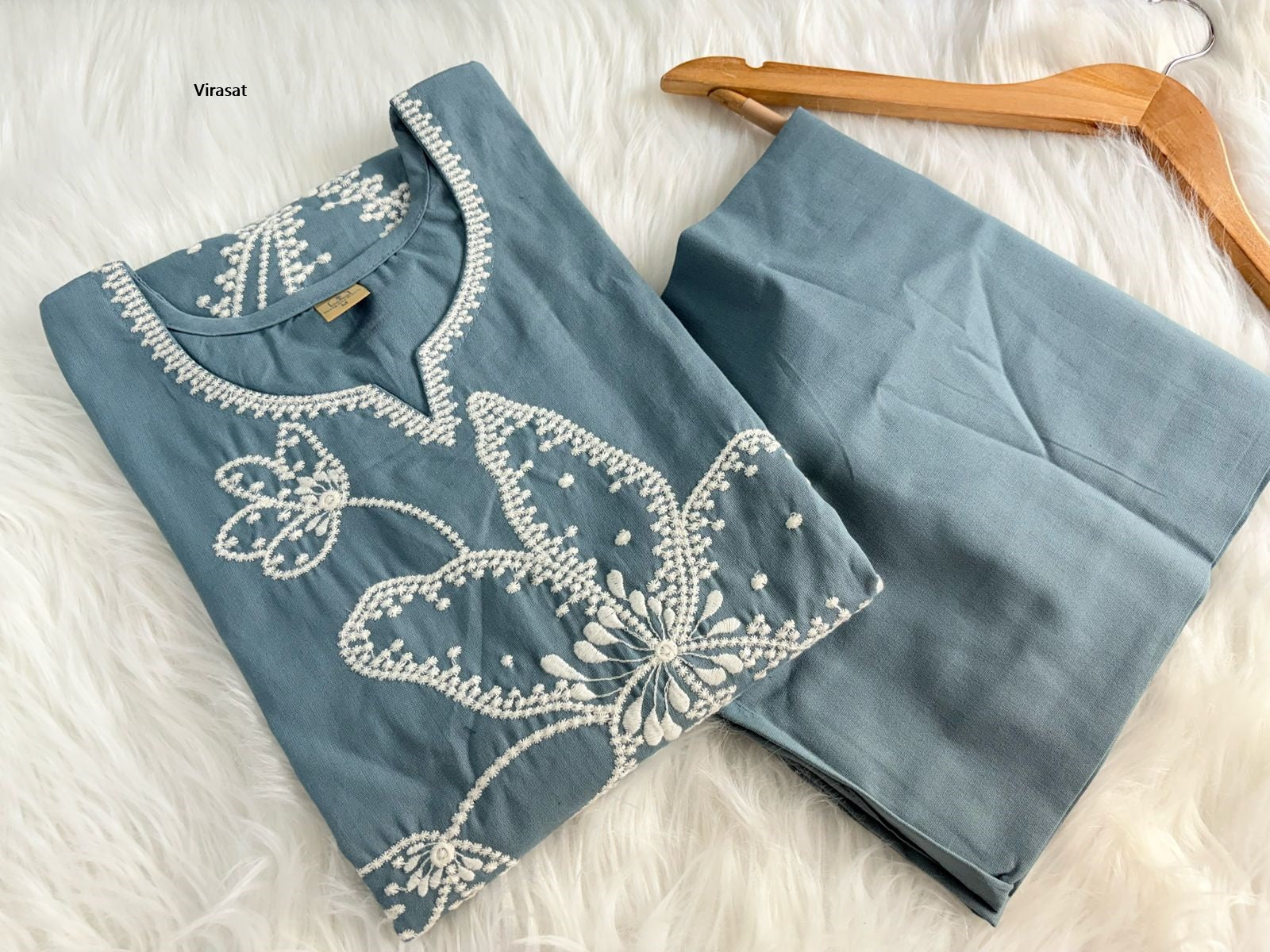 Flower Work 0205 Virasat Cotton Kurti Plazzo Set Exporter India