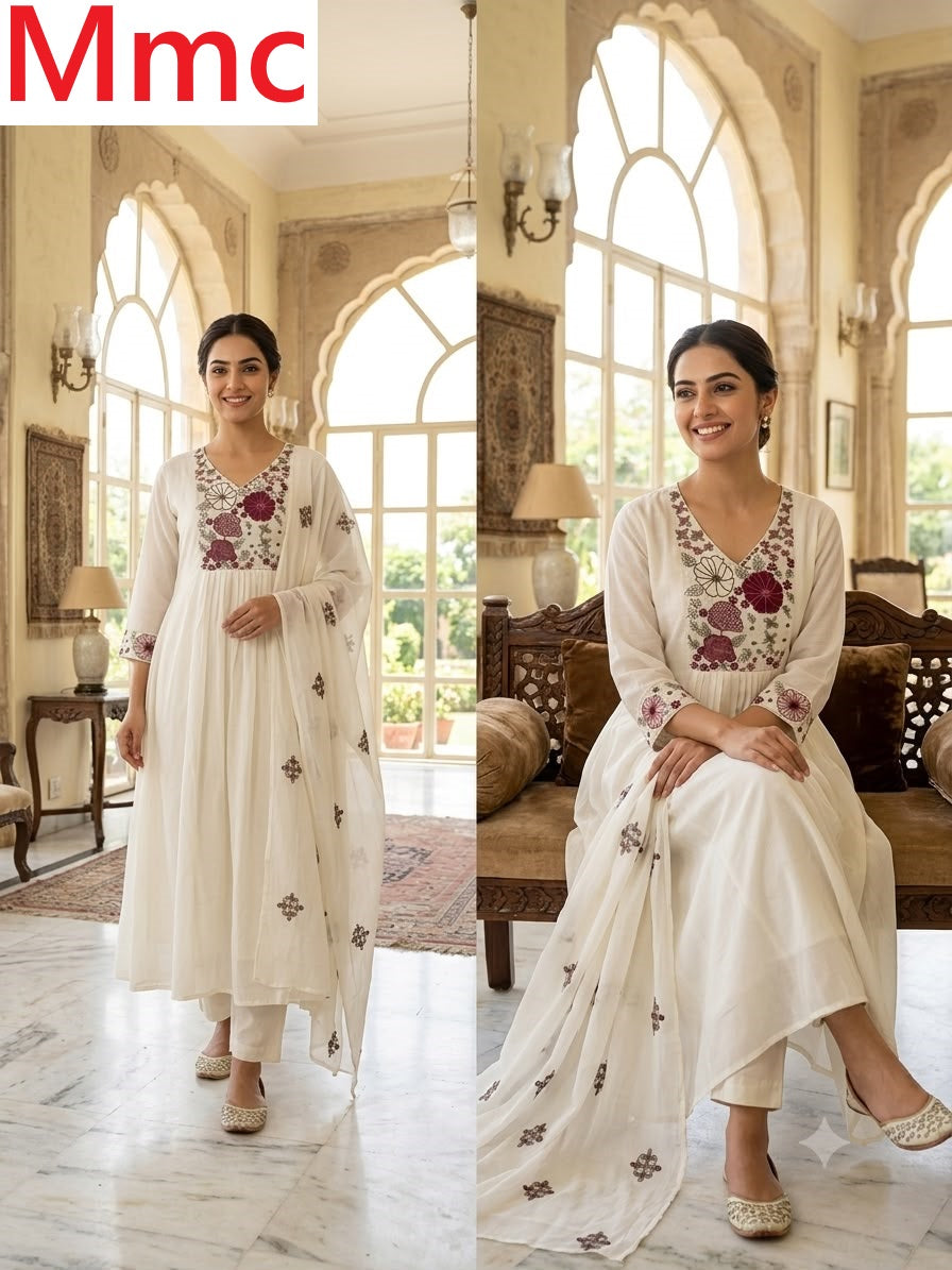 Flower Work 280926 Mmc Chanderi Readymade Anarkali Suits Supplier India