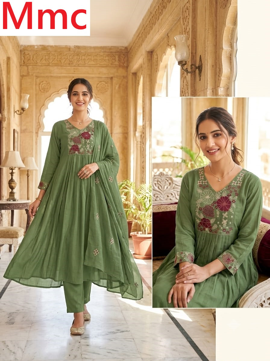 Flower Work 280926 Mmc Chanderi Readymade Anarkali Suits Supplier India