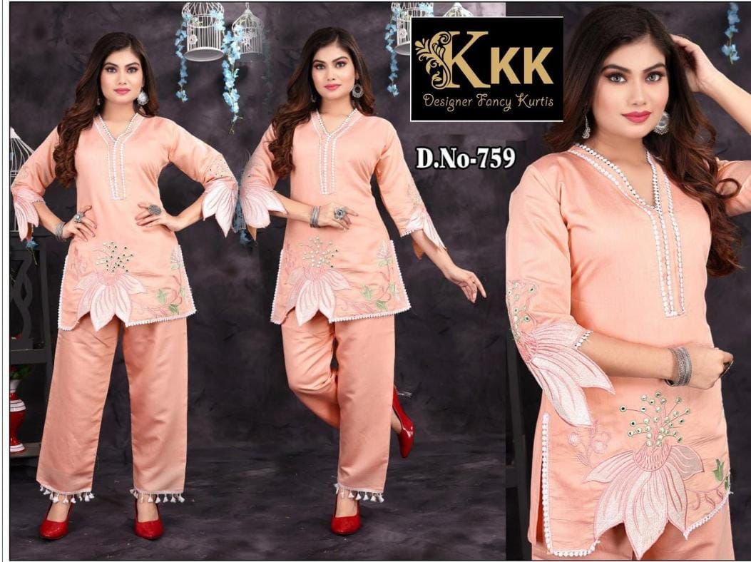 Flower Work Kkk Roman Silk Co Ord Set Manufacturer