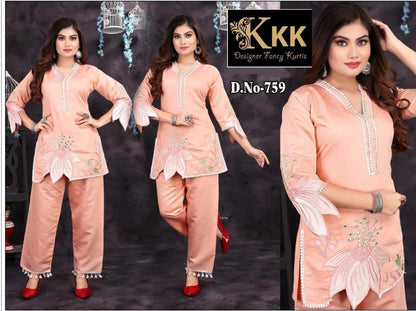 Flower Work Kkk Roman Silk Co Ord Set Manufacturer