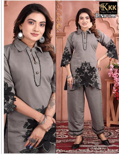 Flower Work Kkk Roman Silk Co Ord Set Manufacturer