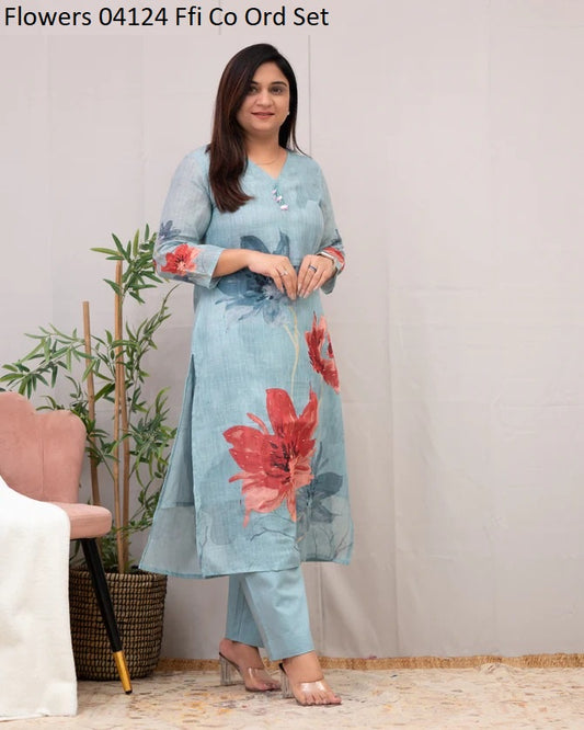 Flowers 04124 Ffi Chanderi Co Ord Set Exporter India