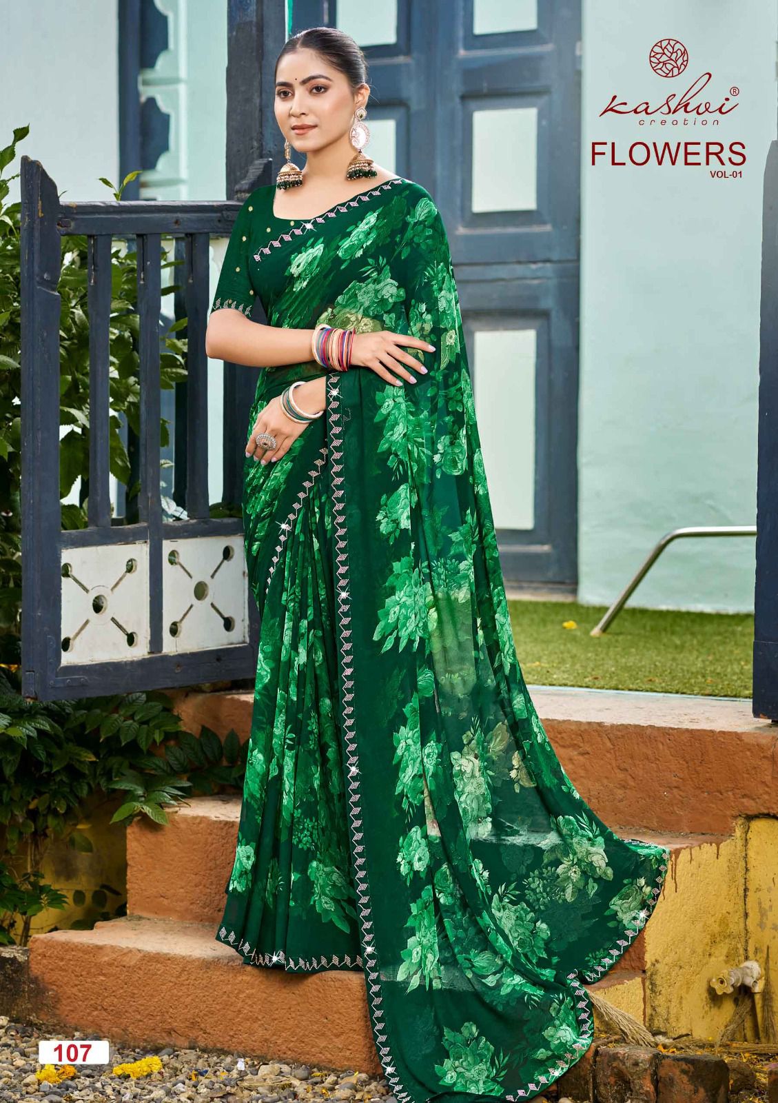 Flowers Vol 1 Kashvi Creation Georgette Sarees Wholesaler
