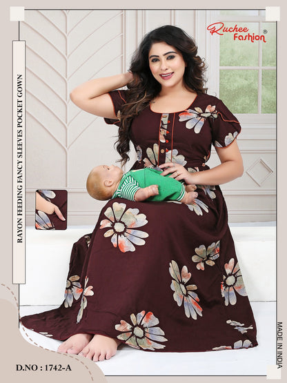 Flowers Pattern 2008 Ruchee Fashion Rayon Feeding Night Gown Supplier Gujarat